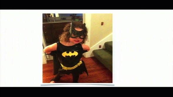 Reese O’Keefe wearing a Batman costume