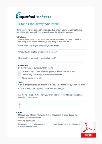 A thumbnail of a Smart Productivity Worksheet (and PDF Transcription)