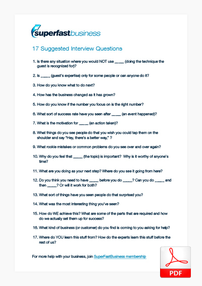 A thumbnail of Grab 17 Suggested Interview Questions, the Podcast Interview Worksheet, and the PDF transcription
