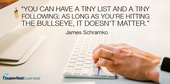James Schramko says you can have a tiny list and a tiny following; as long as you're hitting the bullseye, it doesn't matter.