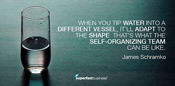 James Schramko says when you tip water into a different vessel, it’ll adapt to the shape. That's what the self-organizing team can be like.