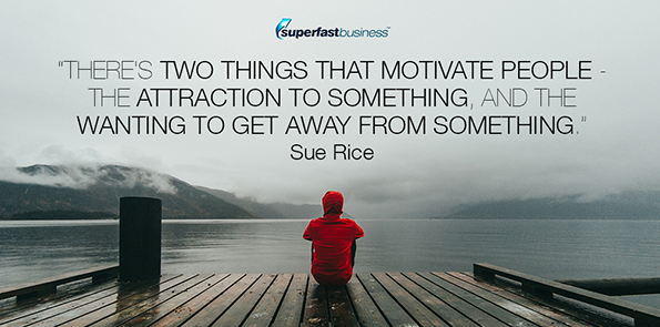 Sue Rice says there's two things that motivate people - the attraction to something, and the wanting to get away from something.