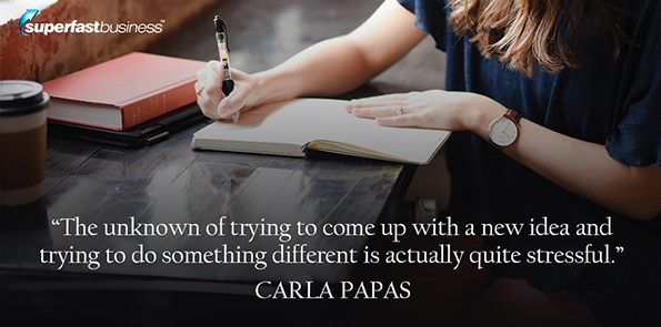 Carla Papas says the unknown of trying to come up with a new idea and trying to do something different is actually quite stressful.