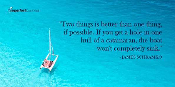 James Schramko says two things is better than one thing, if possible. If you get a hole in one hull of a catamaran, the boat won't completely sink.