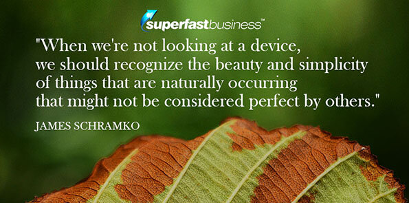 James Schramko says when we're not looking at a device, we should recognize the beauty and simplicity of things that are naturally occurring that might not be considered perfect by others.