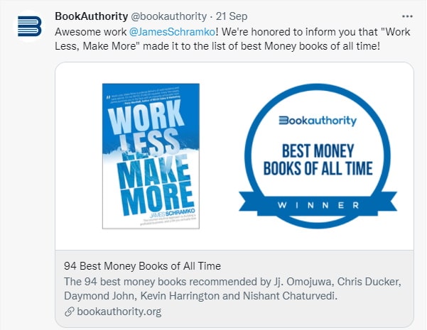Book Authority Work Less Make More Tweet